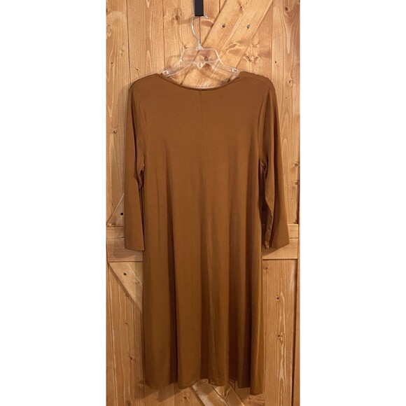 Garnet Hill Scoop Neck Trapeze Dress Orange Brown Size Medium Knee-Length Tencel - Picture 2 of 9